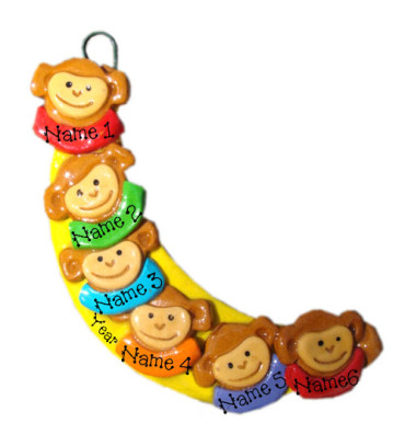 Banana Monkey Family of 6 Ornament