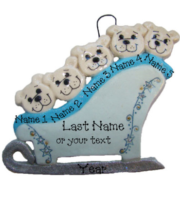 Polar Bears on a Sleigh Family of 5 Ornament