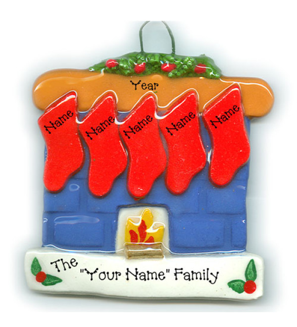 Fireplace Family of 5 Ornament