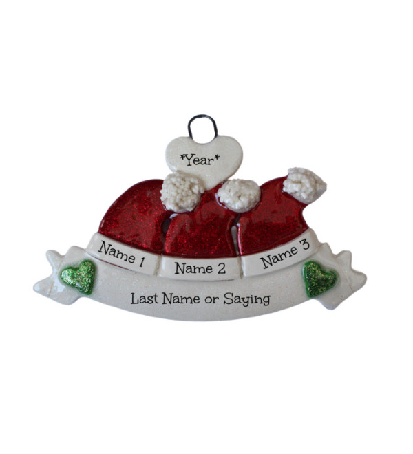 Santa Hat Family of 3 Ornament 