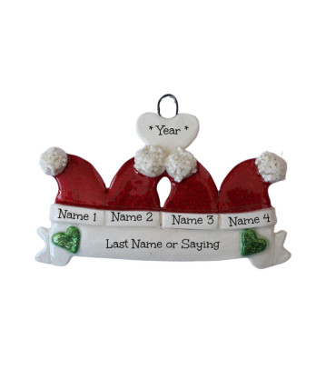 Santa Hat Family of 4 Ornament 