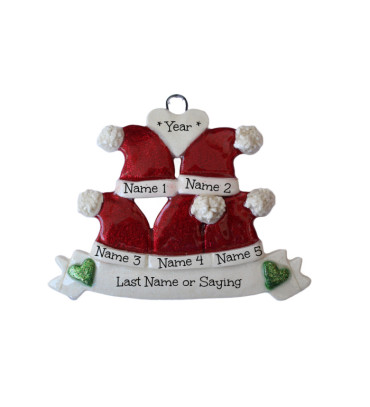 Santa Hat Family of 5 Ornament 